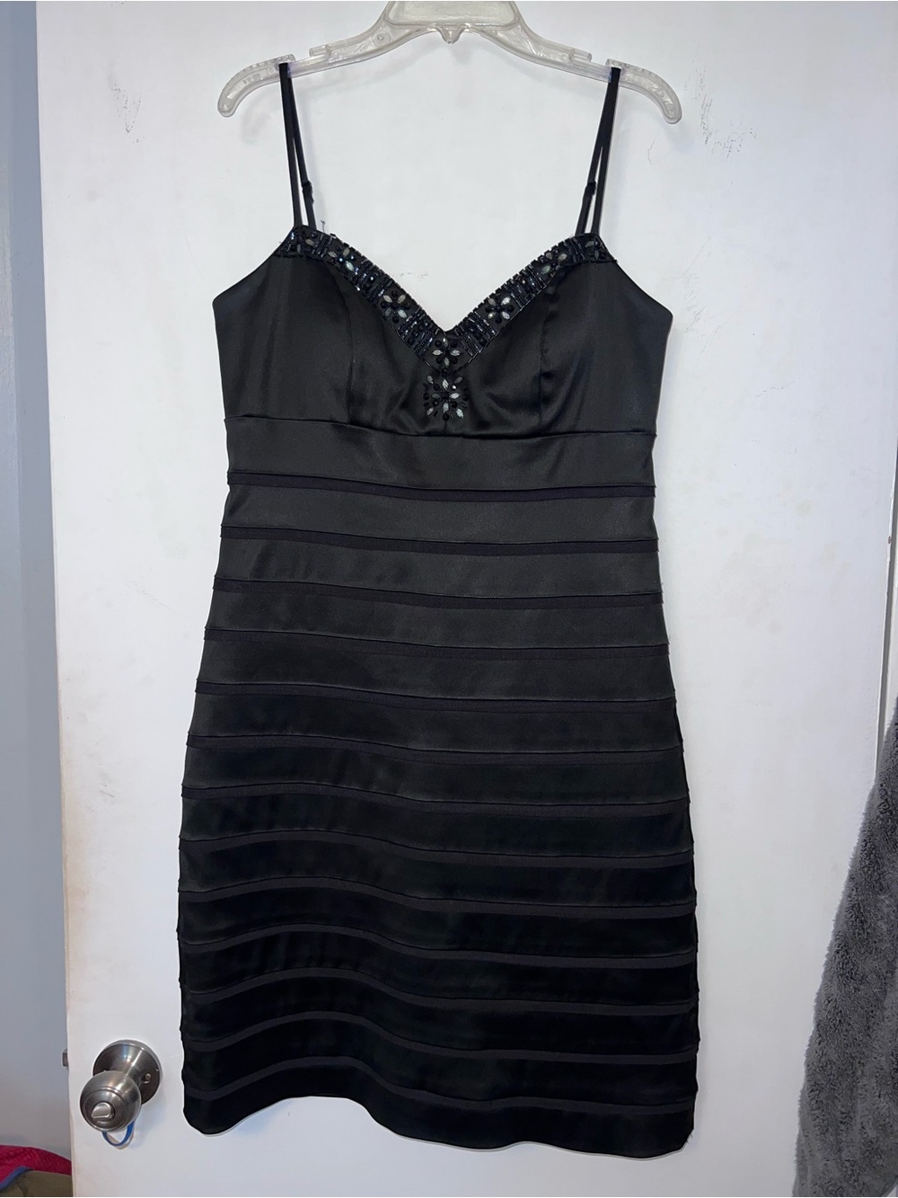 Black Beaded V-Neck Slip Dress